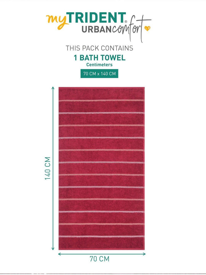 MYTRIDENT Maroon & White Striped Cotton 450 GSM Bath Towel