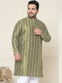 SOJANYA PLUS Men Green & White Chikankari Embroidered Kurta