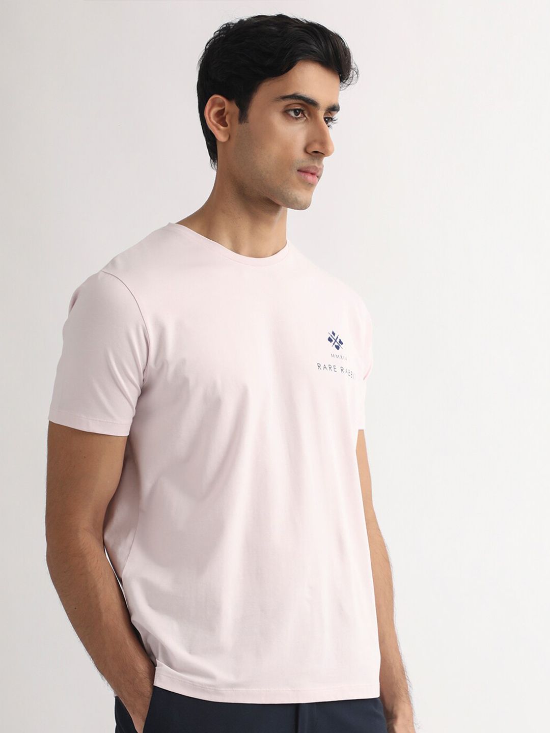 RARE RABBIT Men Castel Round Neck Cotton Slim Fit T-Shirt