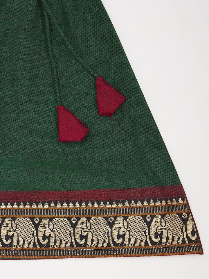 VASTRAMAY Girls Embroidered Thread Work Puffed Sleeves Cotton Ready to Wear Lehenga Choli