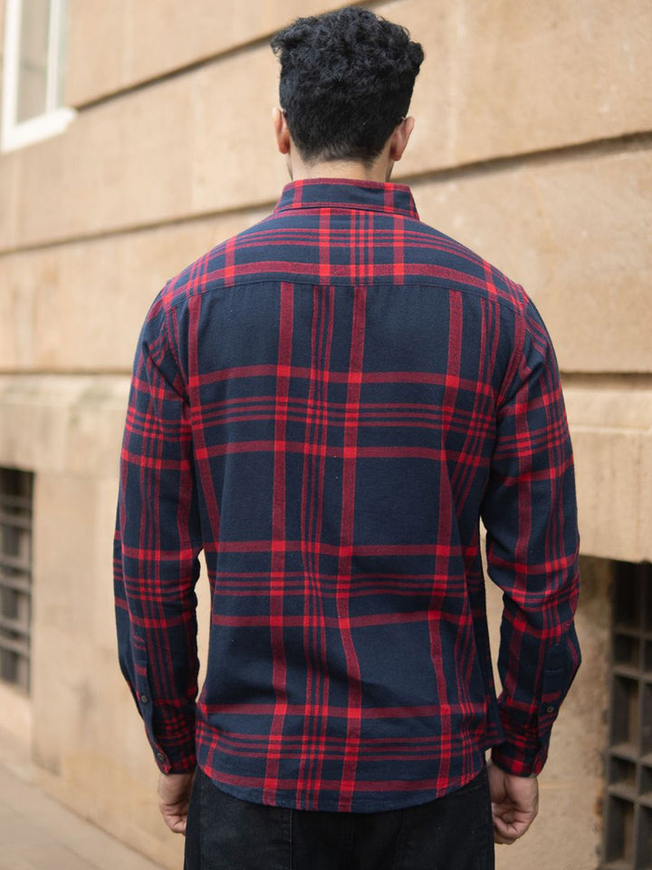 Powerlook Men Tartan Checked Spread Collar Cotton Casual Shirt