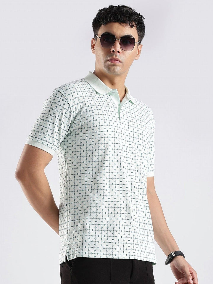 Baju-T Kapas Kolar Polo Bercetak Bunga ADRO