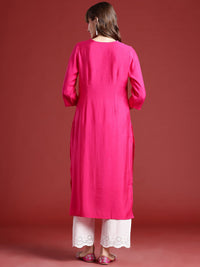 Anouk Floral Embroidered V-Neck Beads & Stones Studded Straight Kurta