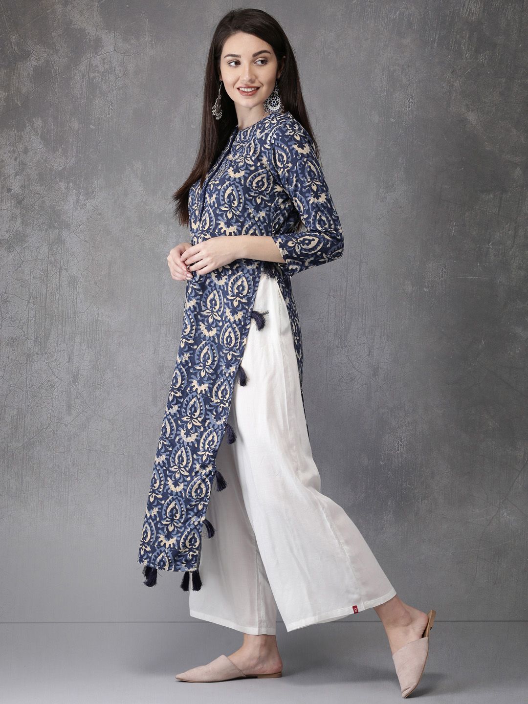 Anouk Women Blue Printed Straight Kurta