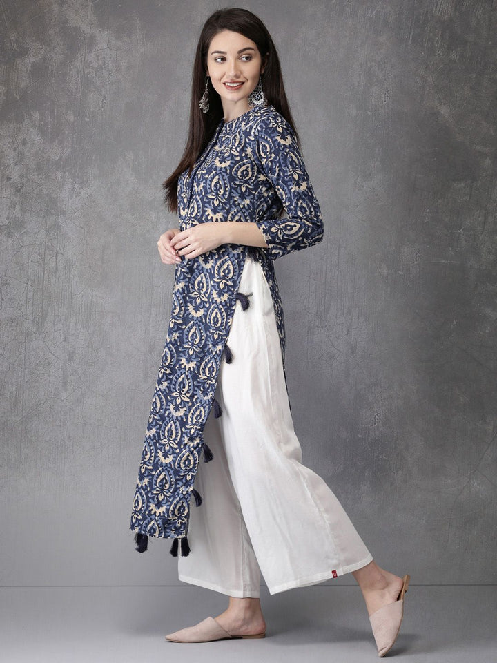 Anouk Women Blue Printed Straight Kurta