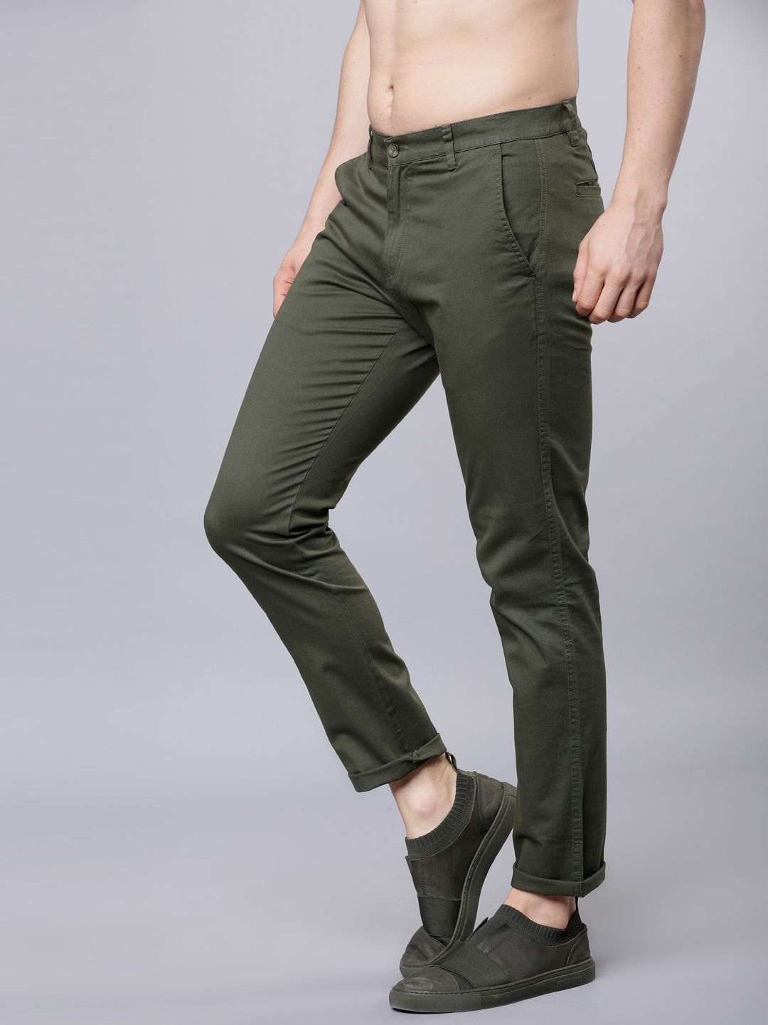 HIGHLANDER Men Olive Green Slim Fit Chinos