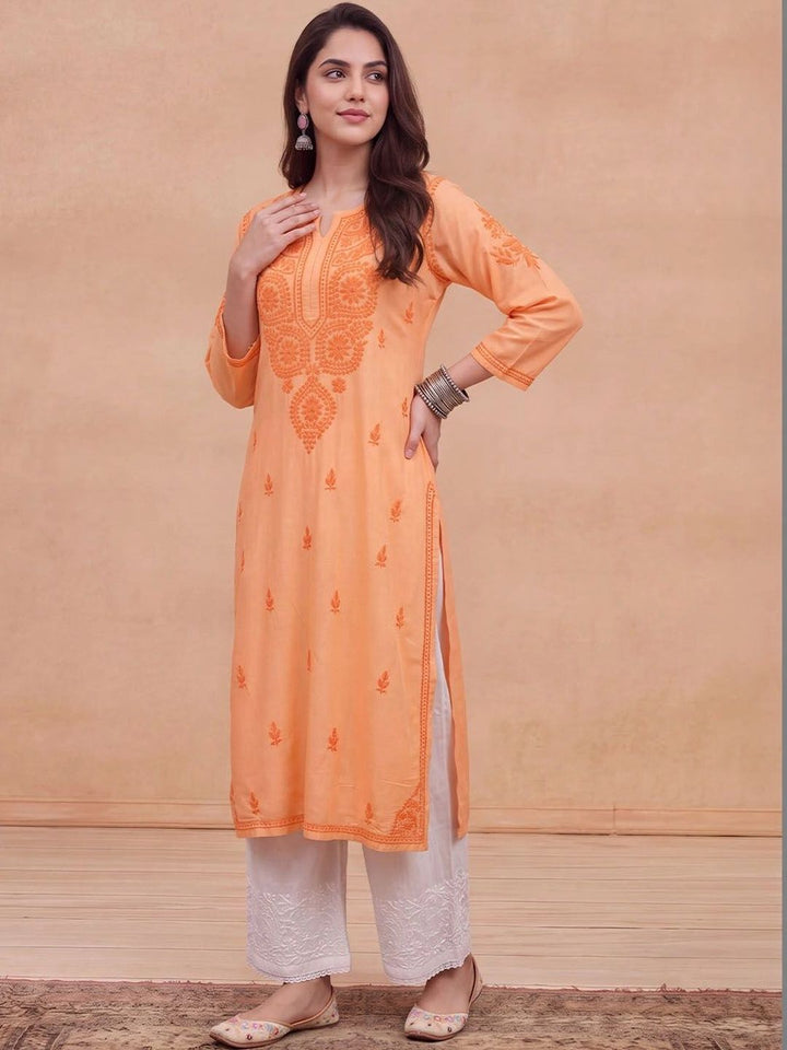 Rumah Wanita Chikankari Motif Etnik Sulam Benang Kerja Kurta