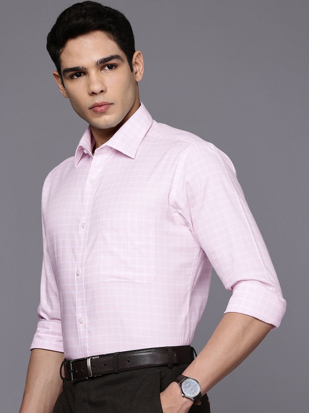 Raymond Pure Cotton Slim Fit Opaque Checked Formal Shirt