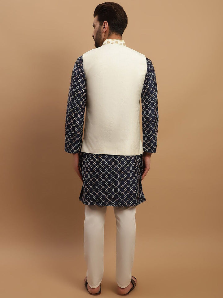 SOJANYA Ethnic Motifs Embroidered Kurta with Churidar & Nehru Jacket