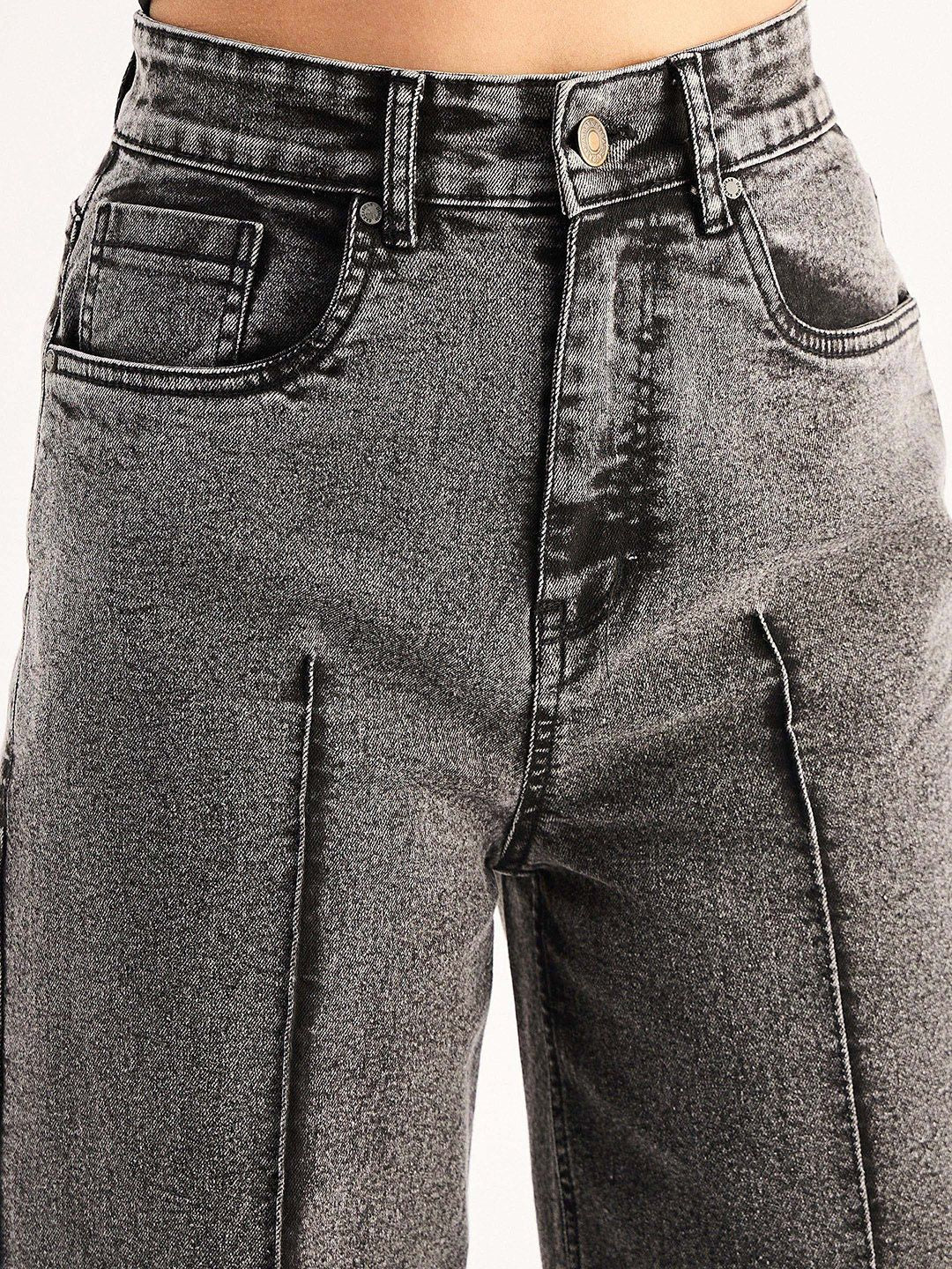 SASSAFRAS BASICS Women Straight Fit High-Rise Heavy Fade Acid Wash Stretchable Jeans