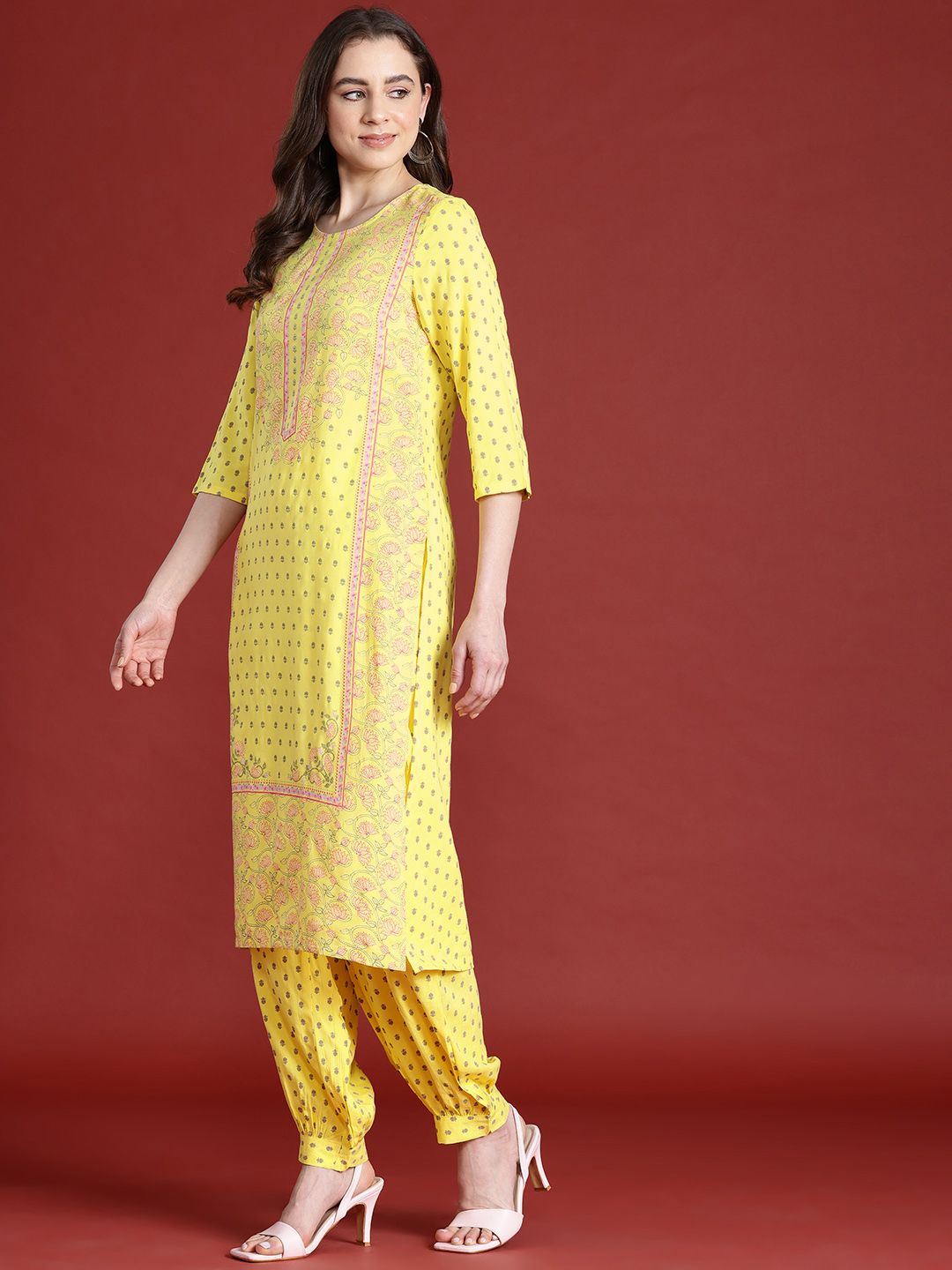 Anouk Floral Print Tie-Up Back Kurta with Salwar
