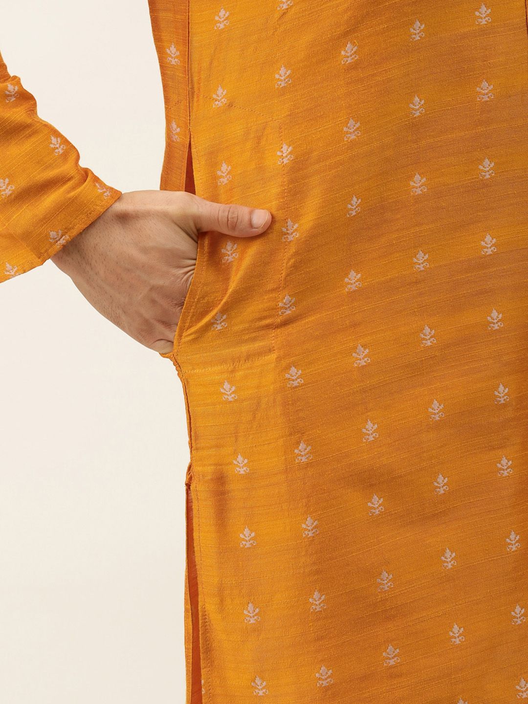 SOJANYA Men Orange Ethnic Motifs Kurta with Churidar & Nehru Jacket