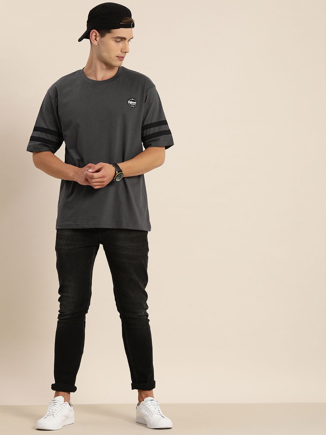 Difference of Opinion Men Charcoal Grey Oversized T-shirt