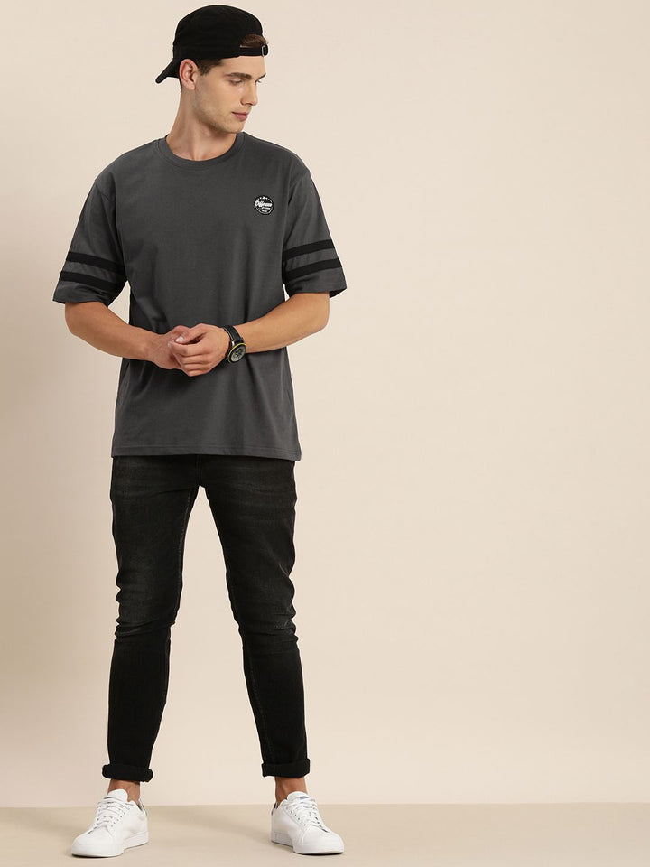 Difference of Opinion Men Charcoal Grey Oversized T-shirt