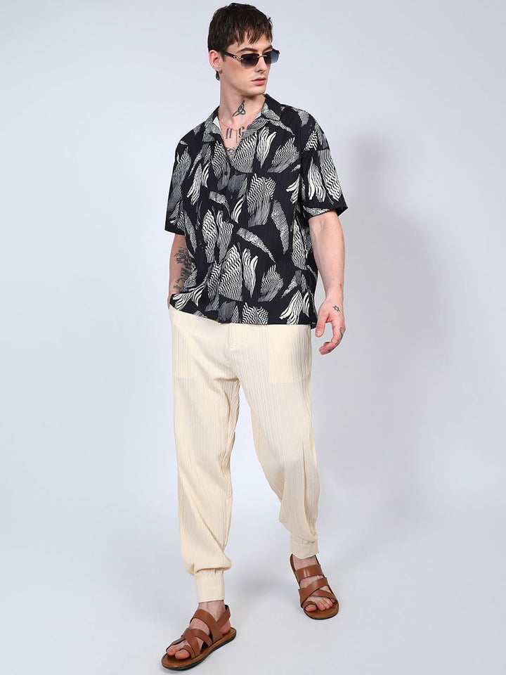 Campus Sutra Men Comfort Foliage Printed Cuban Collar Oversized Casual Shirt