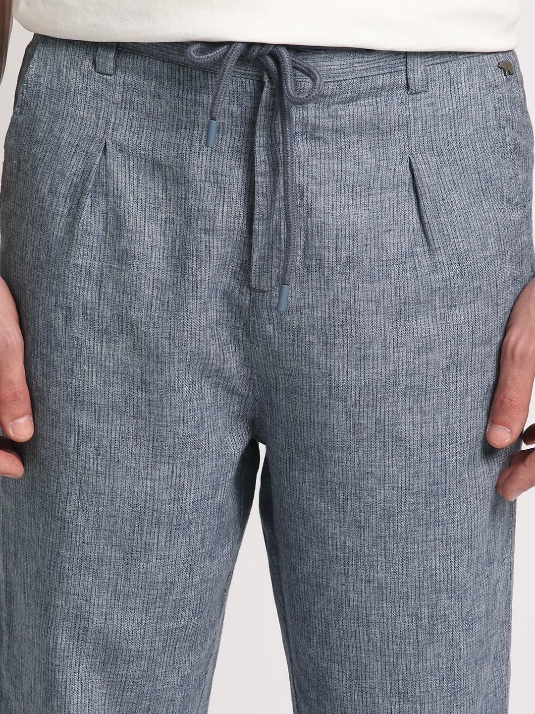 THE BEAR HOUSE Men Striped Mid-Rise Tapered Fit Trousers