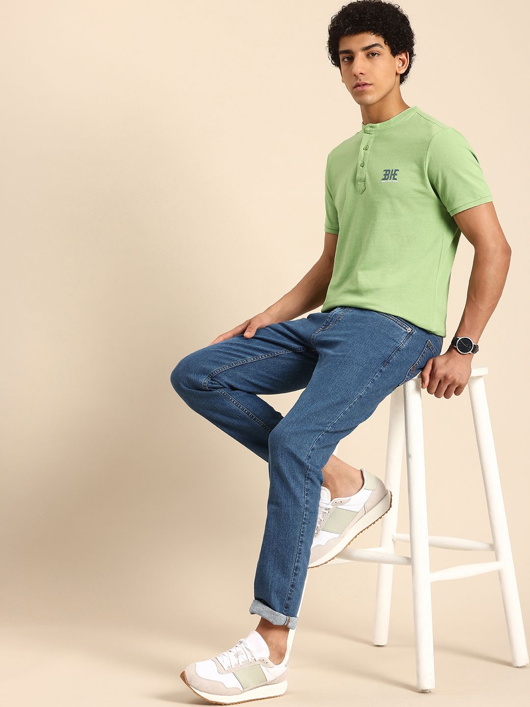 Being Human Henley Neck Pure Cotton T-shirt