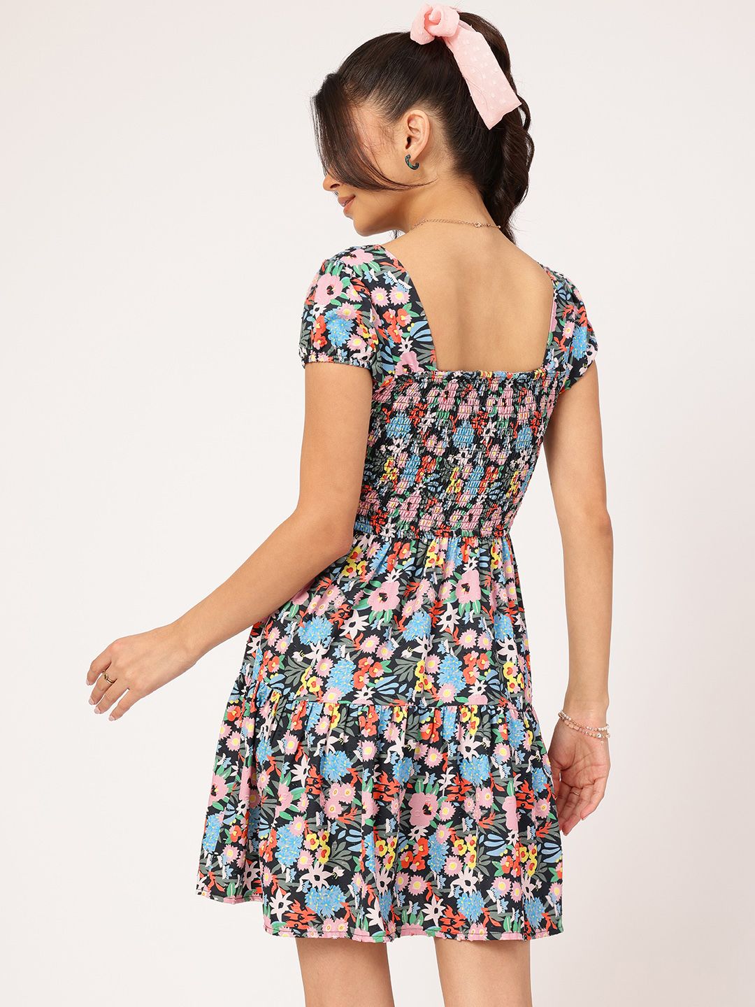 DressBerry Floral Frenzy Textured Printed Fit & Flare Dress