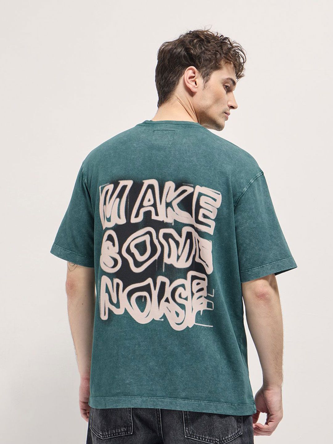 THE BEAR HOUSE Men Typography Printed Round Neck Cotton Oversized T-shirt