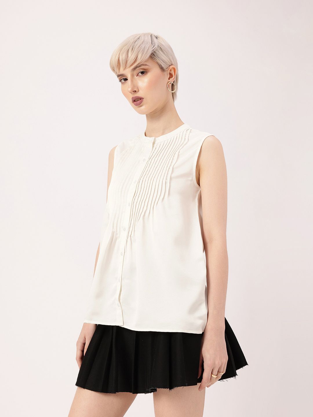DressBerry Boss Bae Glam Sleeveless Pleated Detail Shirt