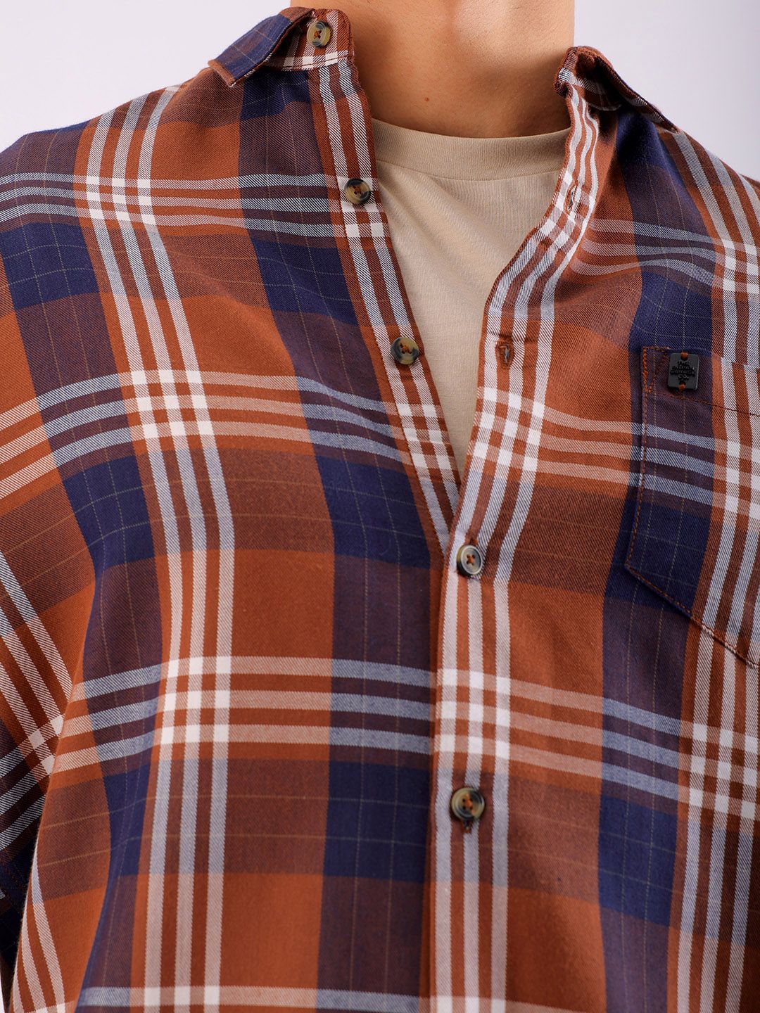 The Indian Garage Co Men Brown & White Tartan Checked Casual Shirt