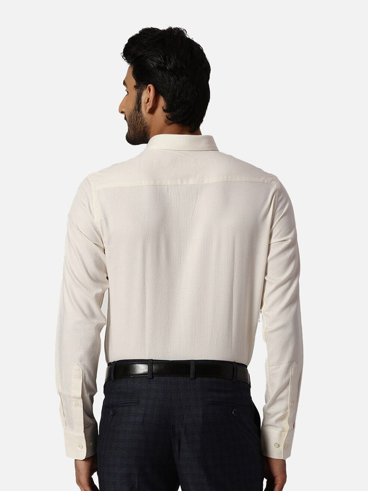 Park Avenue Self Design Spread Collar Slim Fit Cotton Formal Shirt