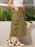 DressBerry Utility Chic Multi Pockets Cargo Styles Midi A-Line Skirt