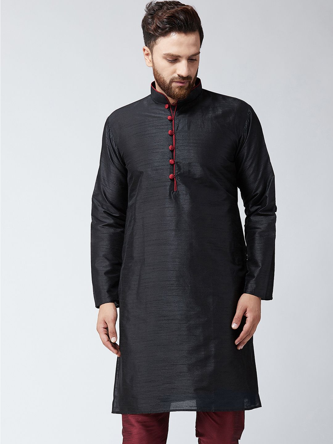 SOJANYA Lelaki Black Woven Design Straight Kurta