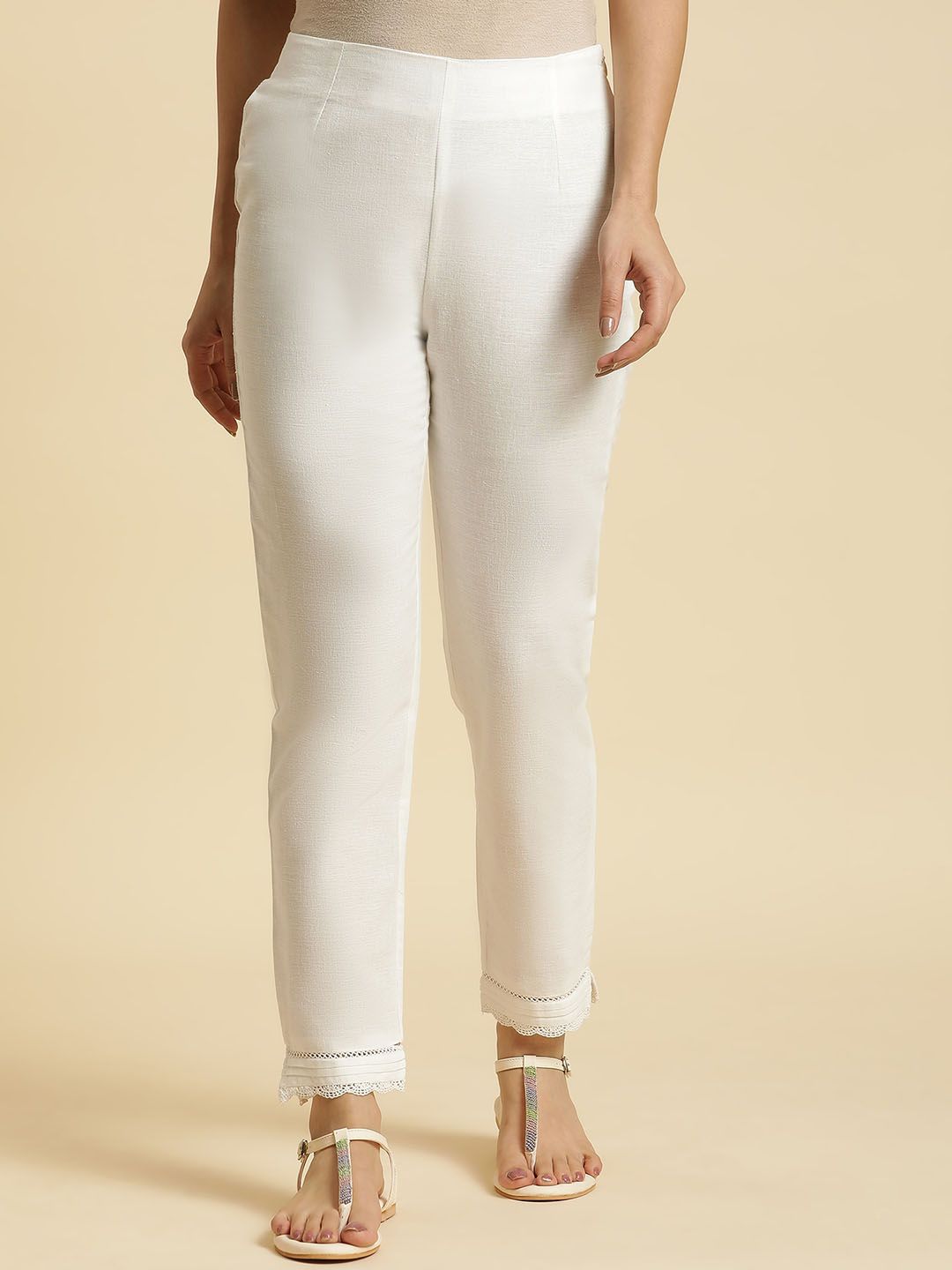 W Straight Fit Mid Rise Cotton Parallel Trousers