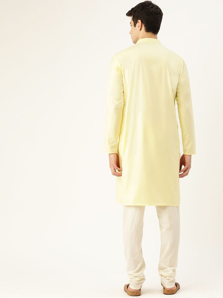SOJANYA Men Yellow Solid Angrakha Straight Kurta