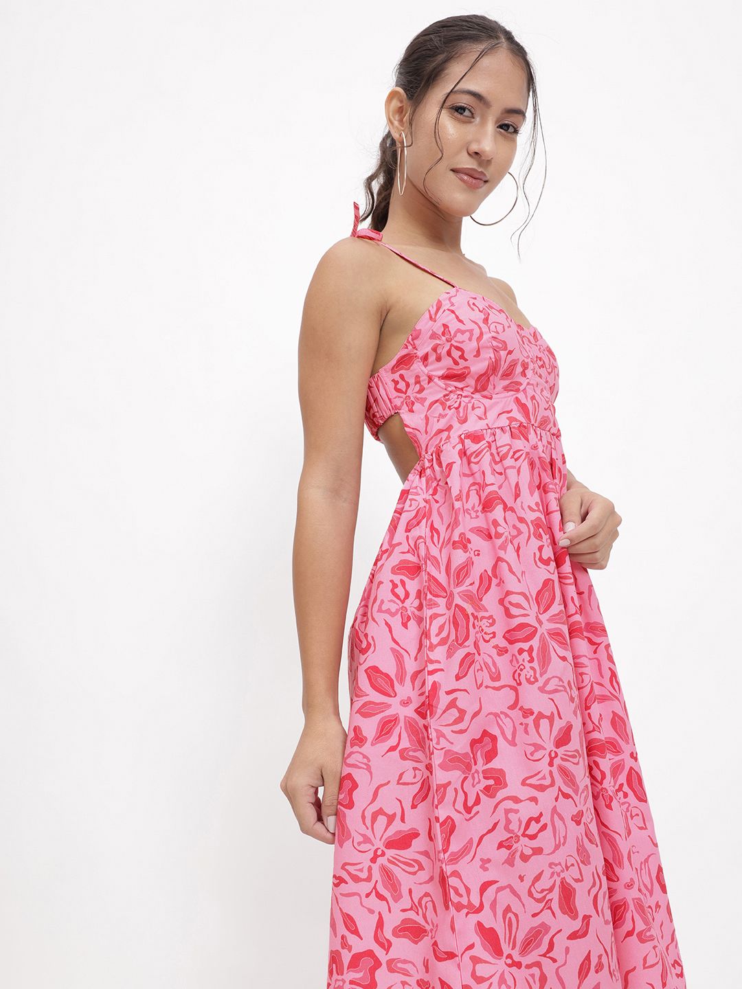 DressBerry Barbiecore Floral Fantasy Strappy Knee Length Dress