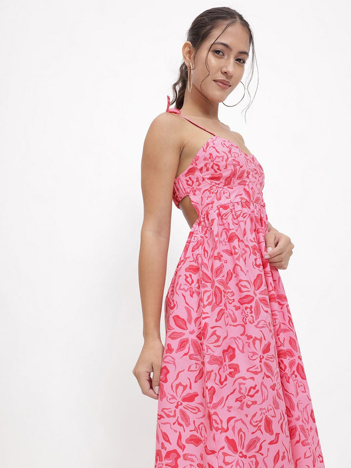 DressBerry Barbiecore Floral Fantasy Strappy Knee Length Dress