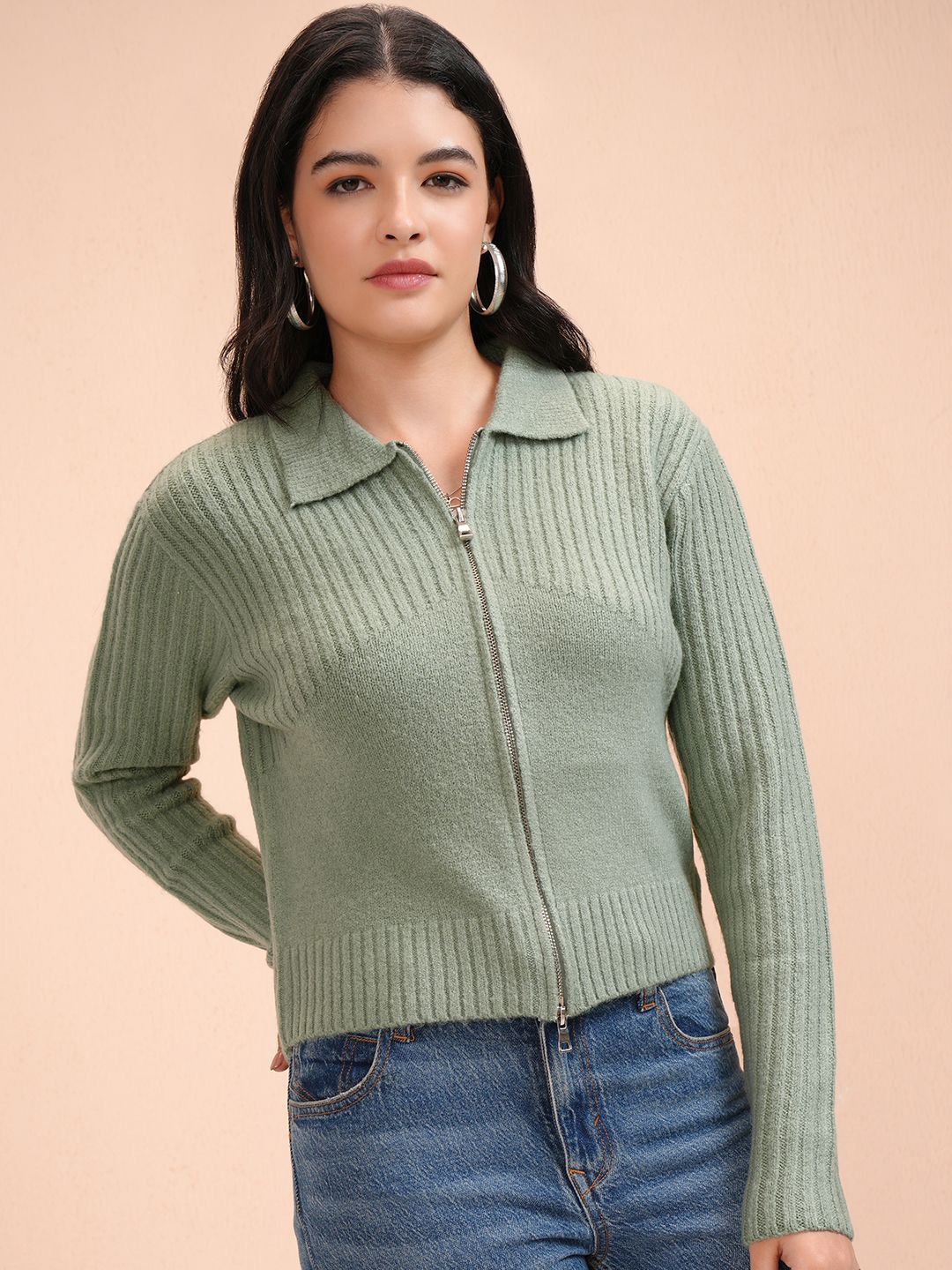 ESPYR By Tokyo Talkies Women Cable Knit with Zip Detail Detail