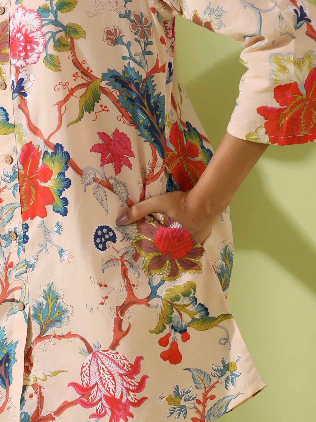 SANSKRUTIHOMES Floral Printed Shirt Collar Pure Cotton Night suit