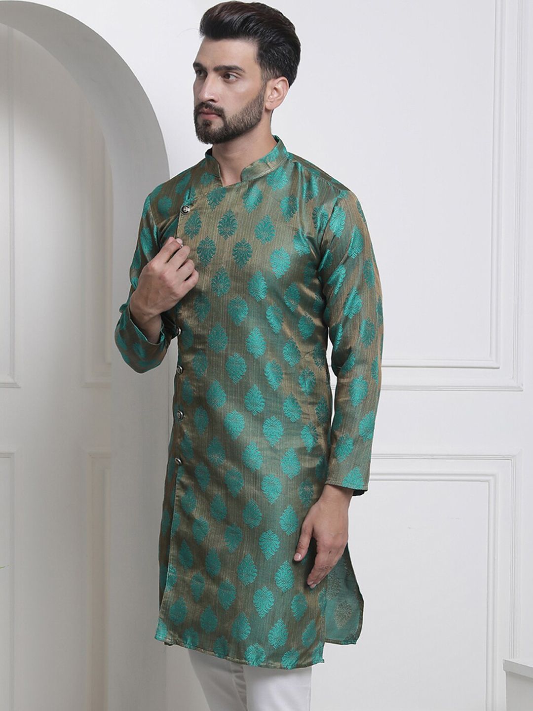 SOJANYA mandarin Kolar Motif Etnik Benang Kerja Kurta