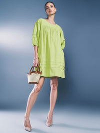 AND Round Neck Puff Sleeve Pure Cotton A-Line Dress