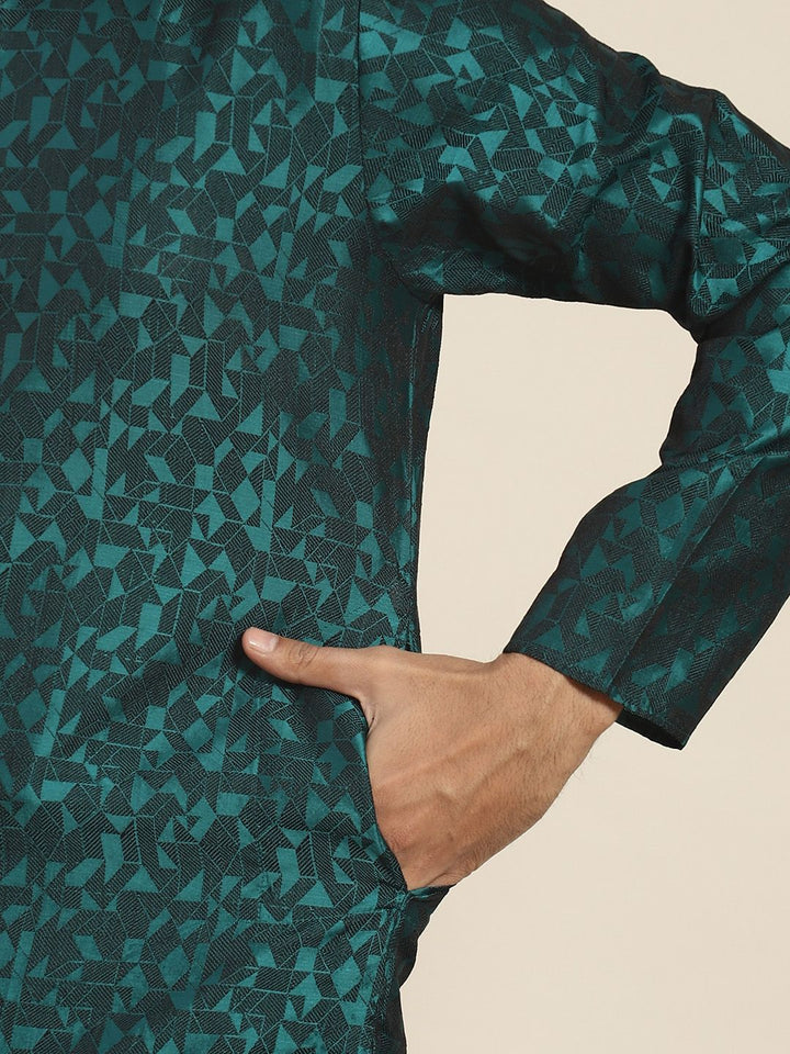 SOJANYA Men Teal Green & Black Jacquard Kurta
