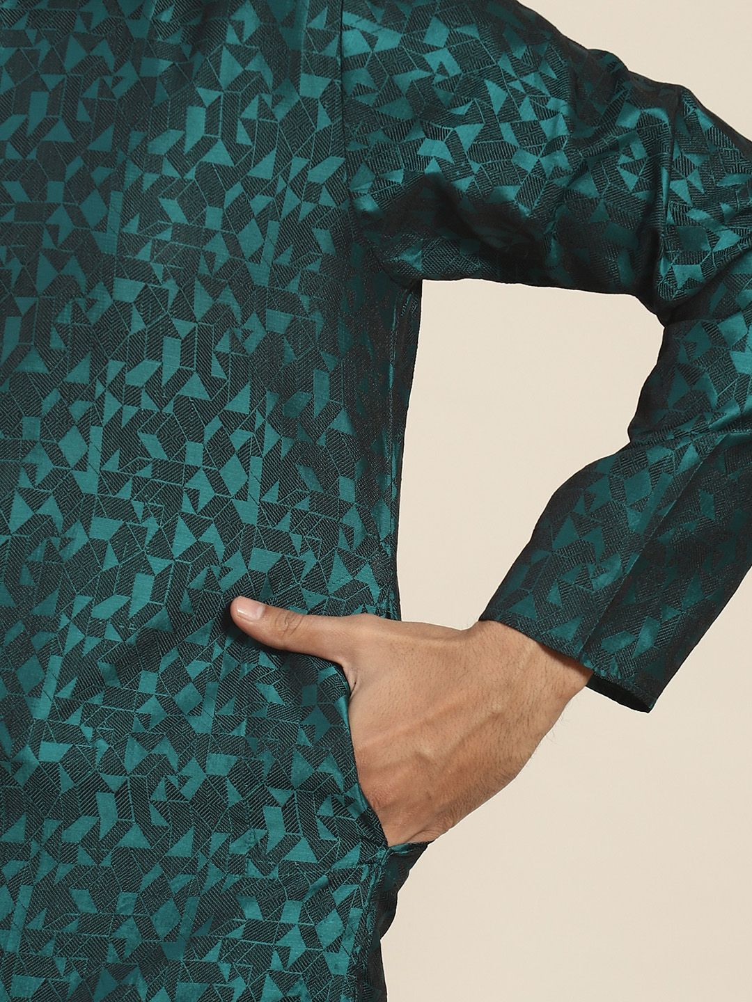 SOJANYA Men Teal Green & Black Jacquard Kurta