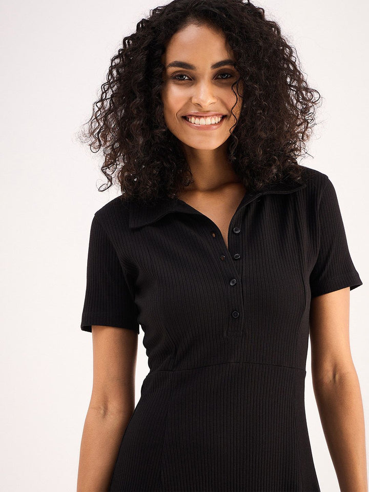 SASSAFRAS BASICS Shirt Collar Cotton Fit & Flare Dress