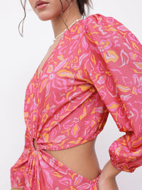 DressBerry Boho-Chic V-Neck Floral Print Cut-Out A-line Midi Dress