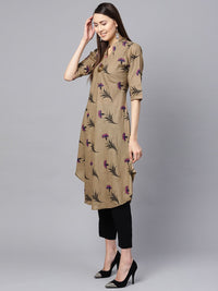 SOJANYA Women Taupe & Black Floral Printed A-Line Kurta