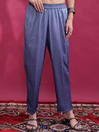 Vishudh Blue Printed Yoke Design Thread Work Straight Kurta with Trouser & Dupatta