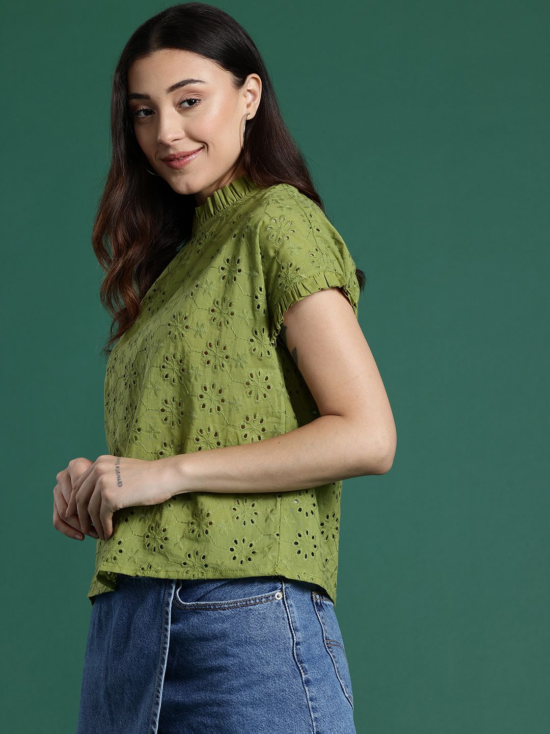DressBerry Pure Cotton Extended Sleeves Schiffli Top
