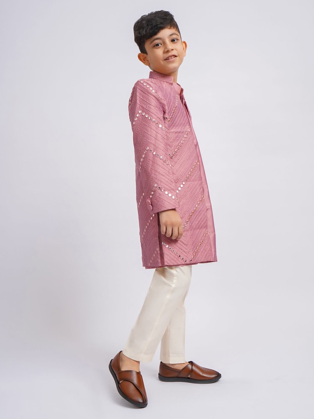 Vastramay Boys Mirror Work Sherwani Over Kurta Pajama