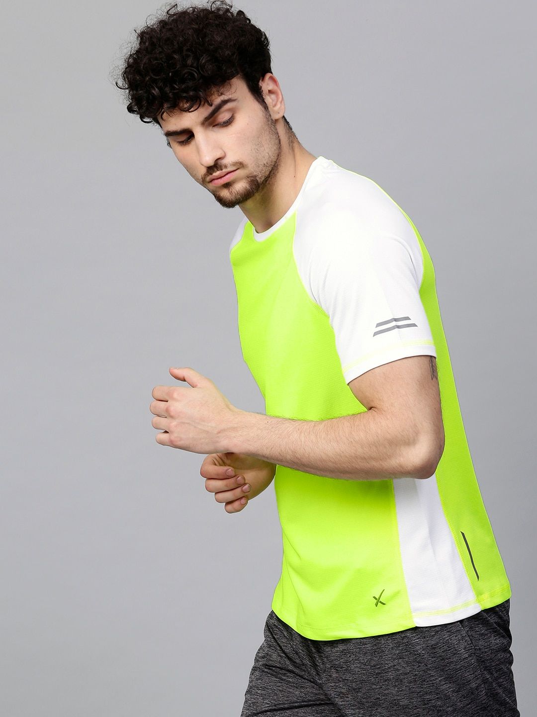 HRX by Hrithik Roshan Men Fluorescent Green Running T-shirt With Raglan Sleeves