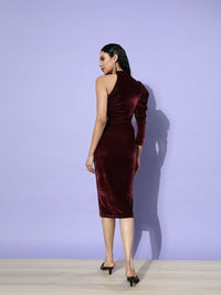 STREET 9 Women Burgundy Solid Velvet Dress