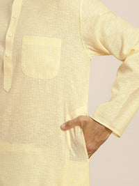 SOJANYA Men Yellow & Off White Pure Cotton Striped Kurta