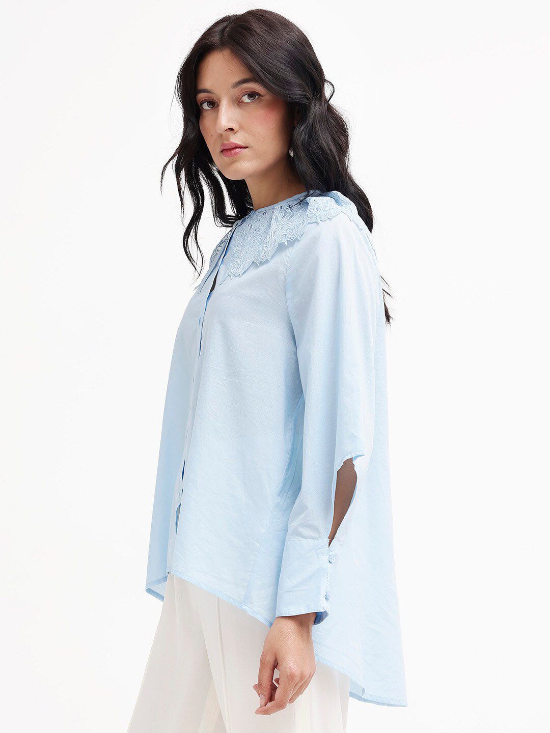 RAREISM Comfort Peter Pan Collar Opaque Cotton Casual Shirt