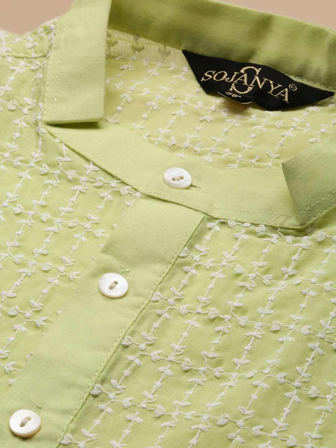 SOJANYA Motif Etnik Bersulam Kolar Katun Murni Kurta