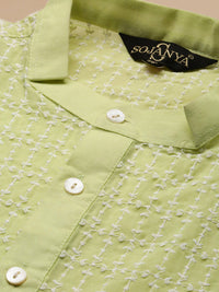 SOJANYA Motif Etnik Bersulam Kolar Katun Murni Kurta